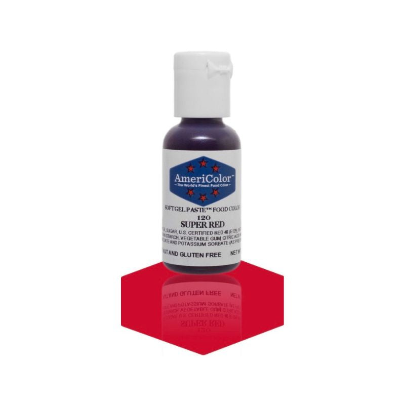 Bottle of Super Red food colouring can be mixed into icings and frostings as well as mixing into batters for red velvet cakes