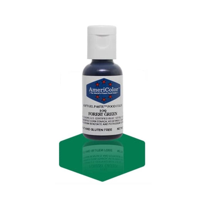 This bottle of forest green gel colour used for changing the colour of cake and cookie and macaron icings and frostings