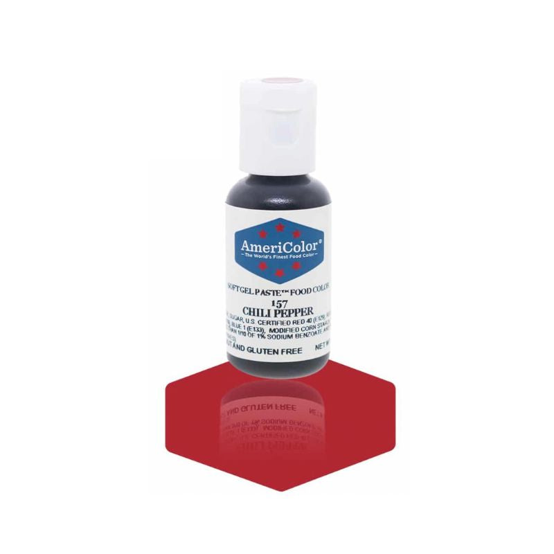 Small bottle of chilli pepper color that can be mixed into cake frosting or cookie icing or into dough and batter