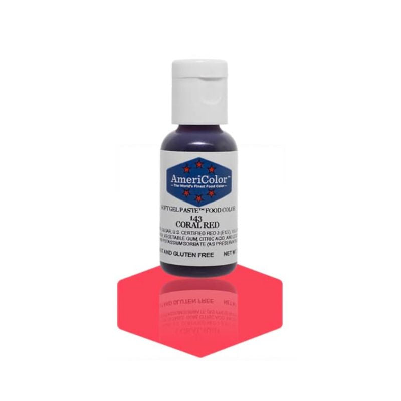 Small Coral Red gel coloring when added to icing for buttercream can change it from white to this beautiful pinky red colour