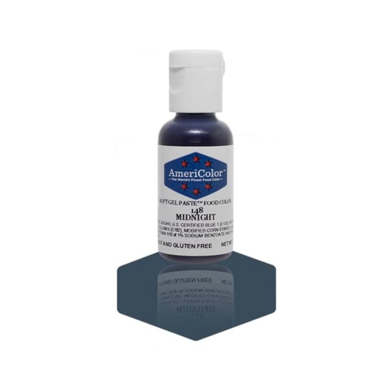 This dark blue midnight gel colour that can be mixed into cookies and cakes and macarons to give a great dark colour as well as mixing into icings and frostings to make dark