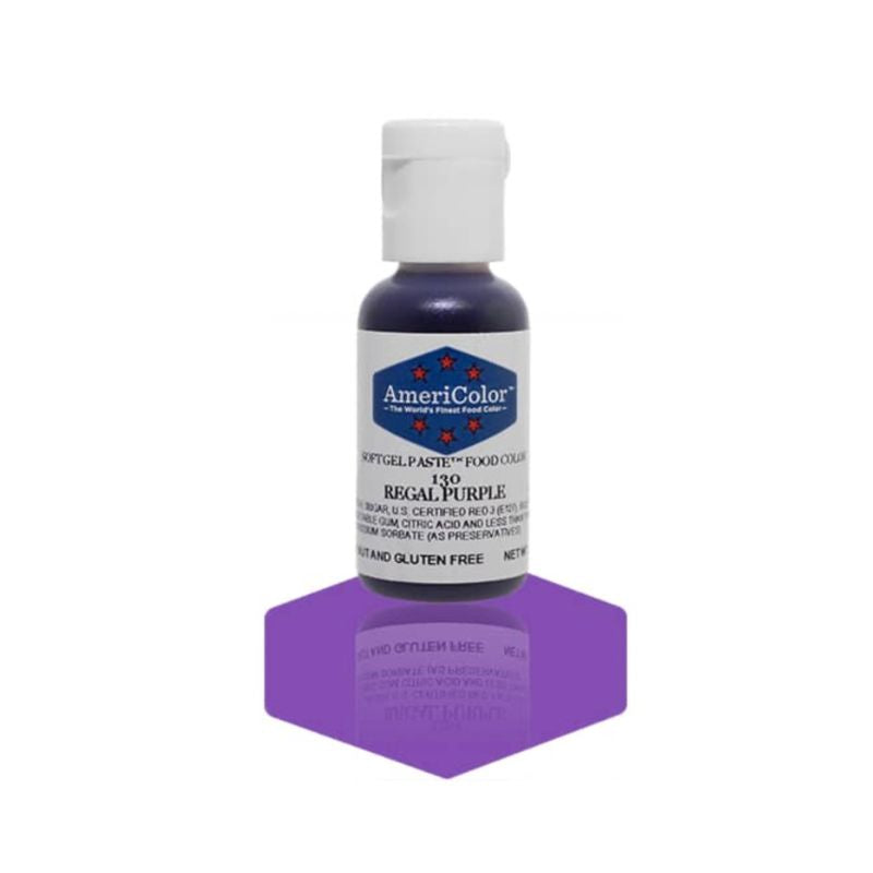 Regal Purple bottle of food color which can be used in dessert making as well as for mixing into icings and frostings for cakes and cookies