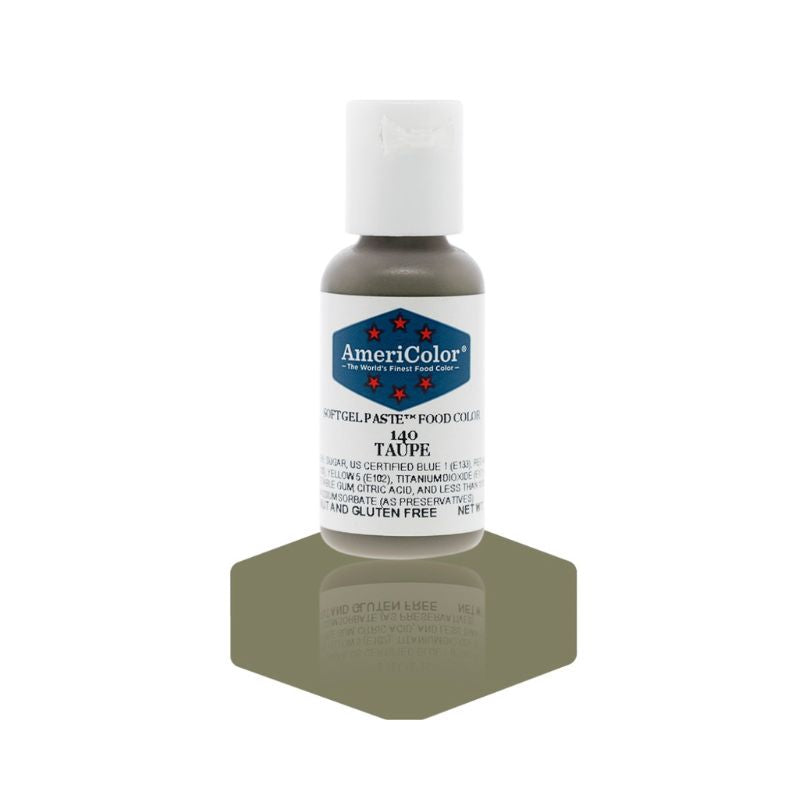 Taupe food colour bottle on display is a great way to change the colour of your royal icing for your decorated cookies or make your buttercream a beautiful color for your cakes