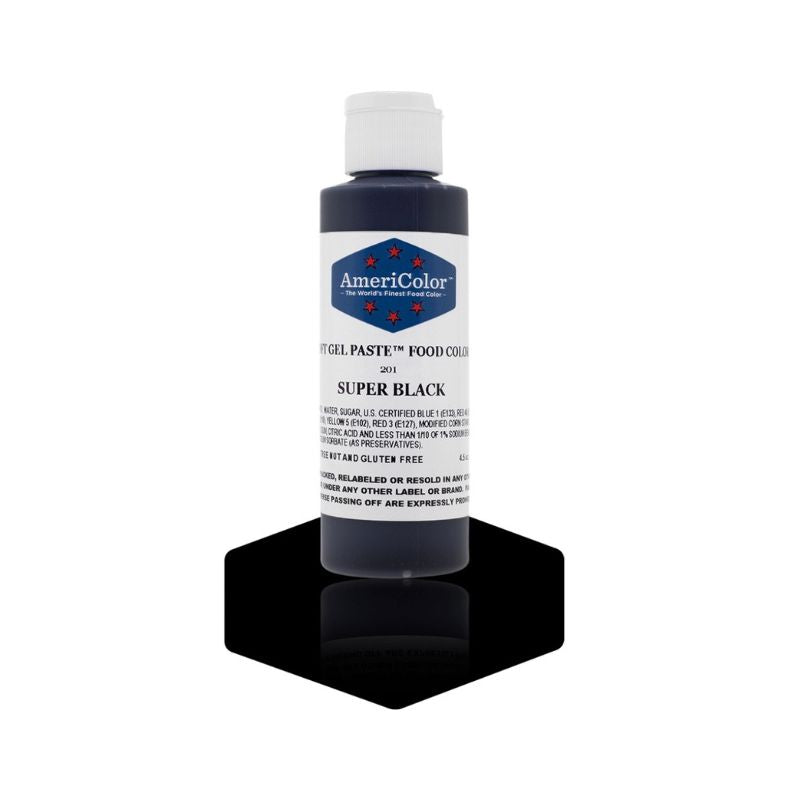 Large bottle of Super Black gel paste for colouring royal icing and buttercream and macarons - Baking supplies and tools you need to make desserts