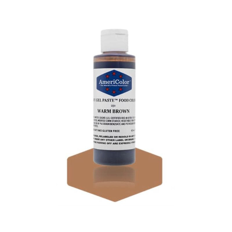 Bottle of Warm Brown Food coloring used to color icings and buttercreams for cake decorating and cookie icings