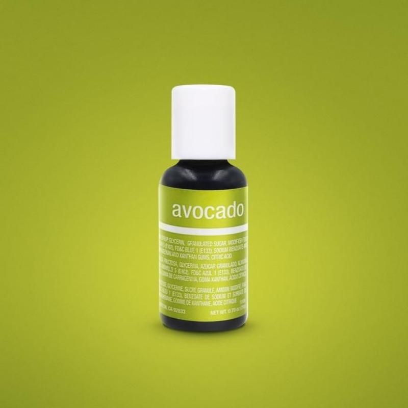 Avocado green food gel bottle with bright green background