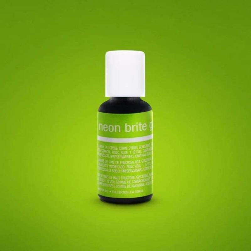bright green background with bottle of neon bride green liquid food coloring