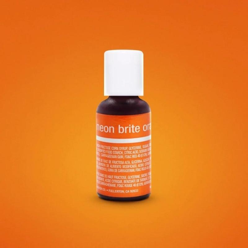bright orange background with bottle of neon brite orange food colouring with white lid and writing