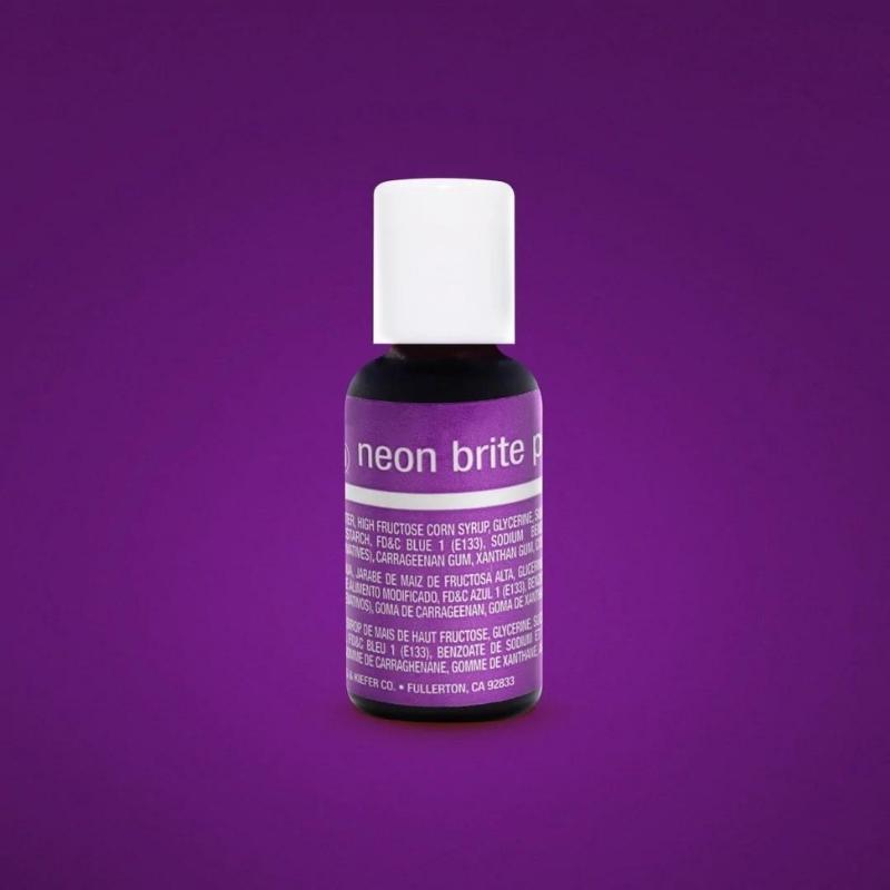 small bottle of neon bright purple chefmaster food gel on a purple background
