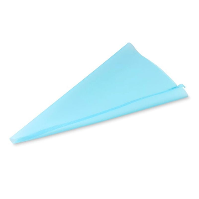 Blue piping bag laying flat on white surface