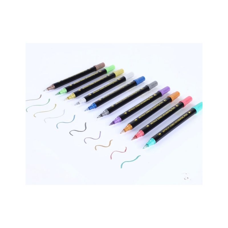 10 metallic markers with squiggles in front with dual tip and multicoloured 