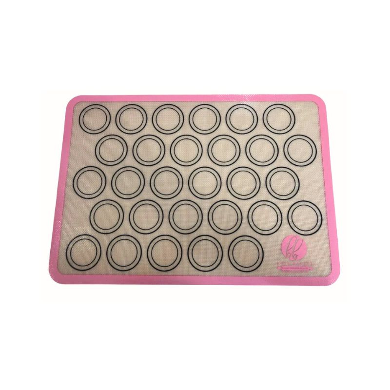 Silicone baking mat with macaron circles and pink border