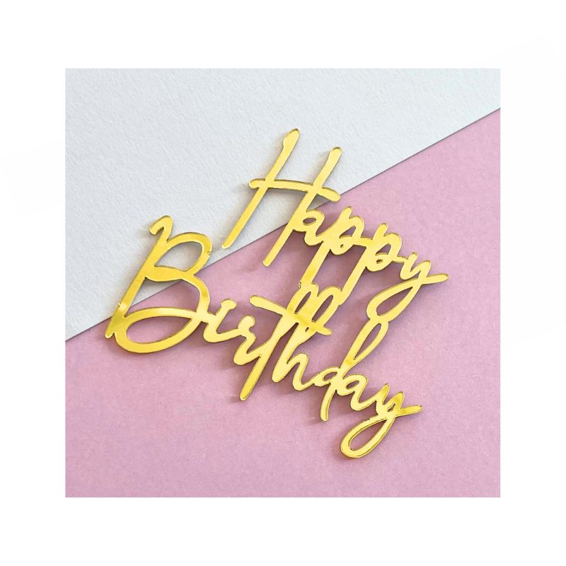 Happy birthday script in Happy Birthday with pink and white background