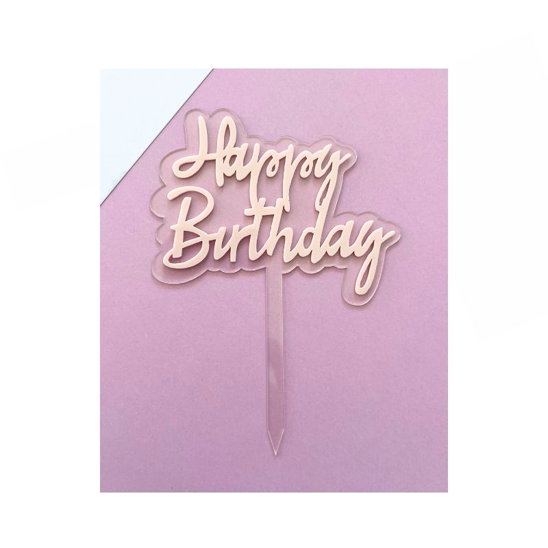 Pastel Pink happy birthday stick on pink background