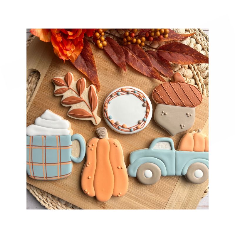 fall style decorated cookies with autumn leaves