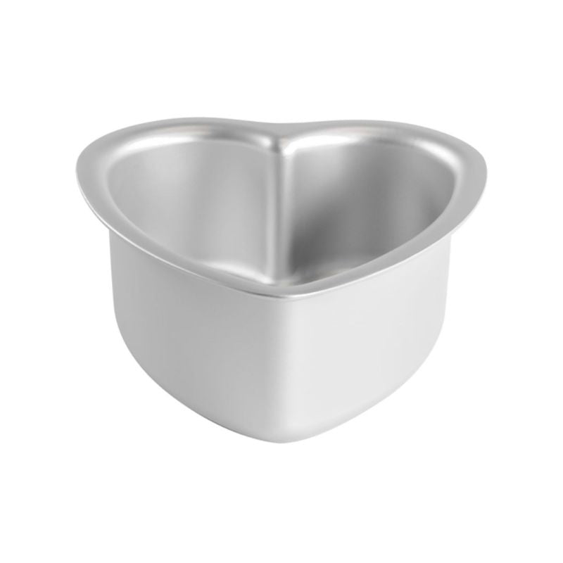 Side view of a stainless steel heart pan for baking cakes in