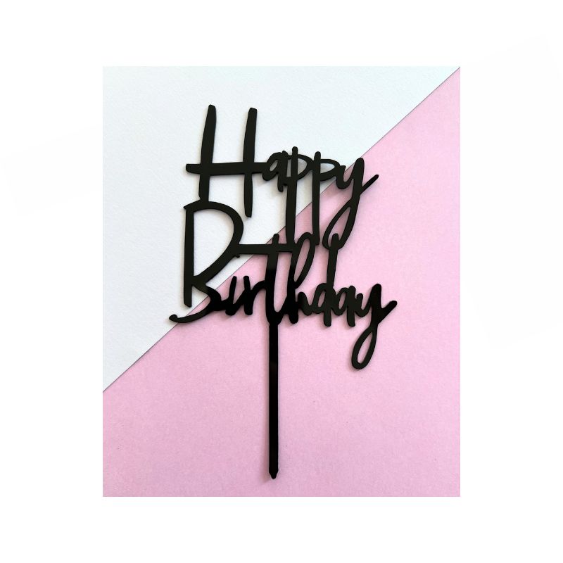 Black Acrylic happy birthday cake topper, cake decorating supplies, cake designs, langley bc