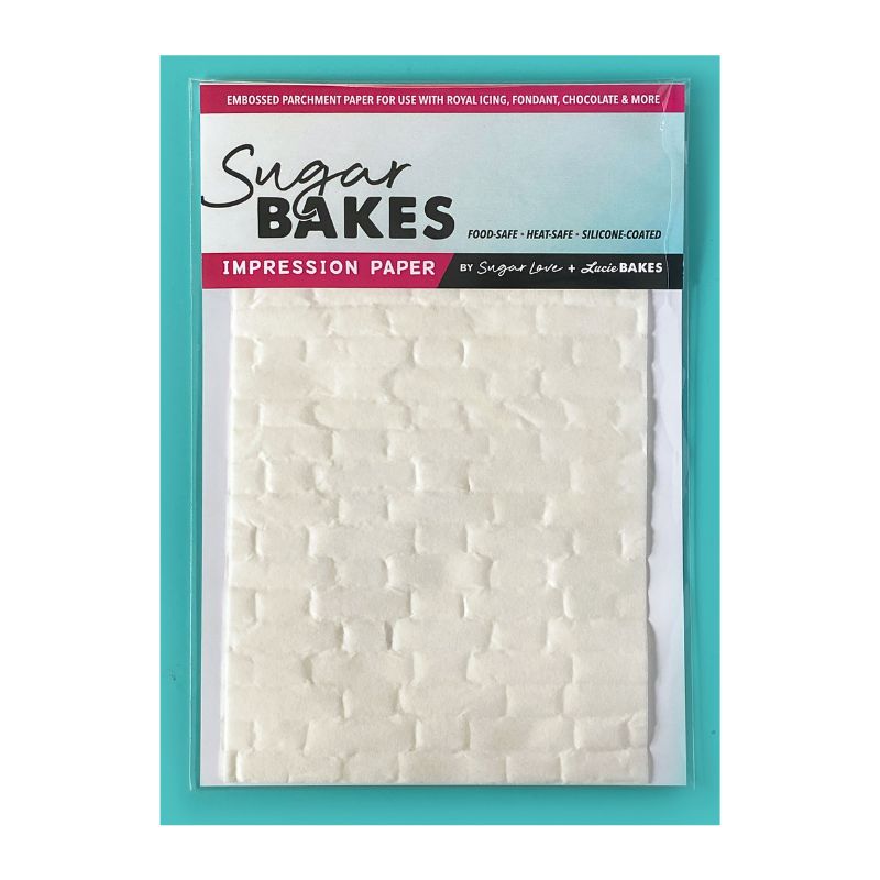 cobblestone white parchment paper in Sugar Bakes impression paper with teal background 
