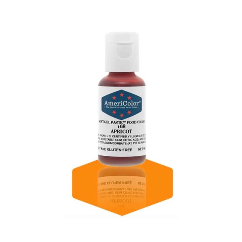Small bottle of Apricot food gel colour that can make a pretty light orange color for baking desserts like cookies and macarons and cakes