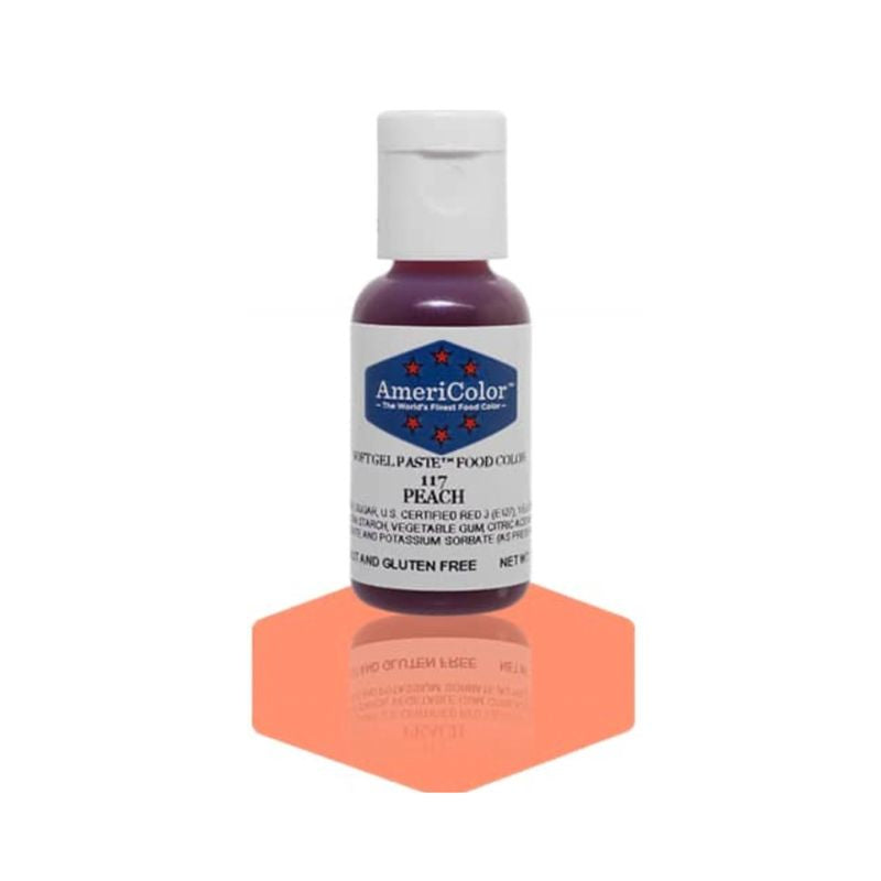 Peach food colouring bottle that can be used for colouring buttercream and royal icing and is easy to use