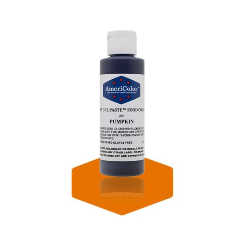 Bottle of Pumpkin coloring that can be used to have fall cake decorating or fall cookies - this icing colour makes your frosting and icing look like pumpkins