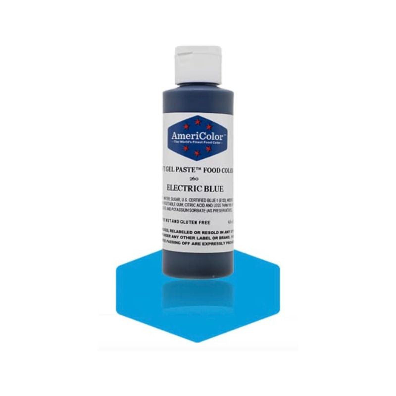Food Paste Electric Blue Bottle which will change any batter or dough to blue and good for changing the color of your icings and frostings 