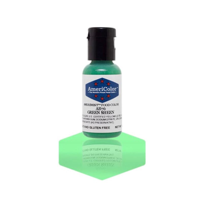 Green Shimmering Sheen Airbrush colouring to use and spray with a Sugar Spray Airbrush Machine and is grea to give any cookie or cake a shimmer green effect