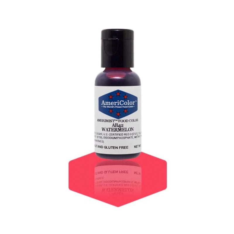 Bottle of Watermelon colour that needs to be used in an airbrush machine to spray colour on cakes or dessert decorating 