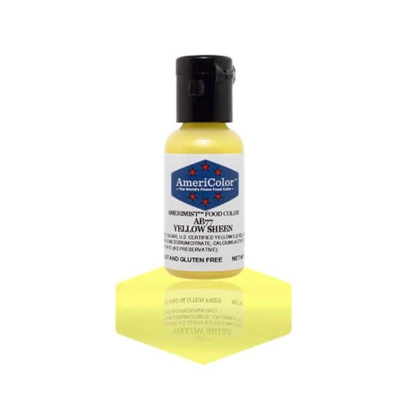 Yellow Shimmer Airbrush color which can be sprayed in a machine and used with stencils for cakes and cookies