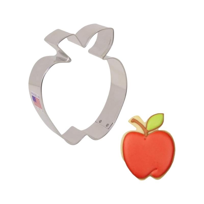 Large apple cookie cutter that can be used to cut dough to make decorated cookies for farm themed parties