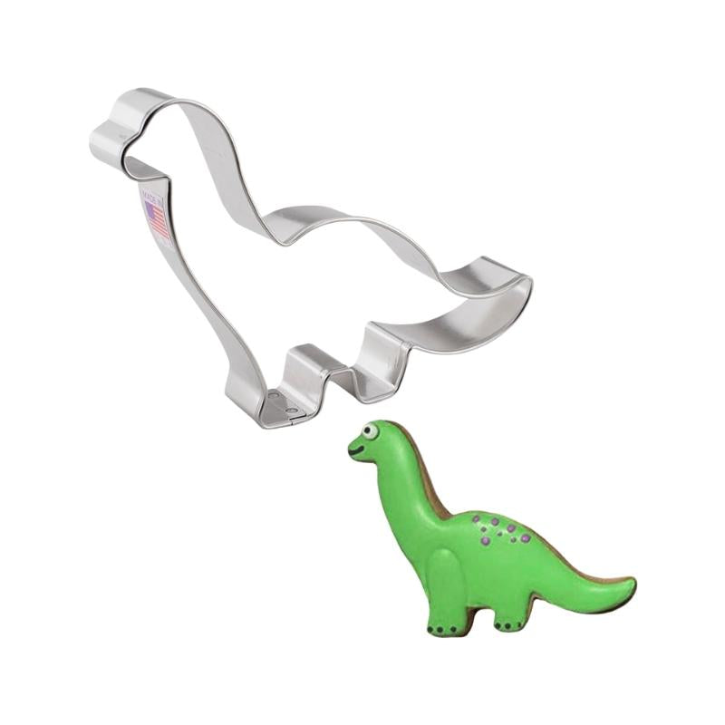 Dinosaur cookie cutter is stainless steel and made in the USA and is used for cutting our Brontosaurus shaped cookies for a Dino themed party 