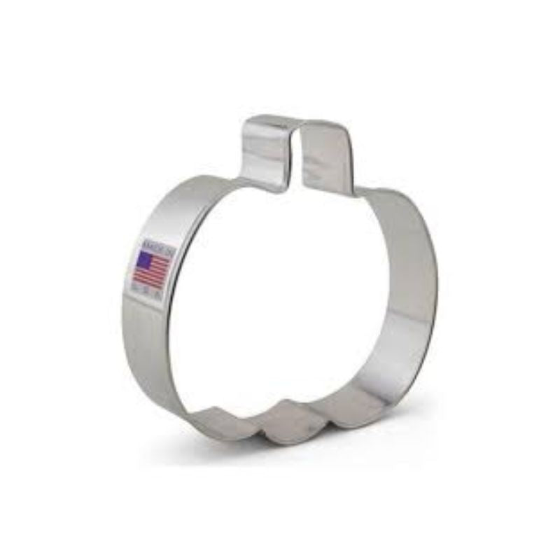 Cookie cutter in the shape of a Pumpkin for cutting our cookie dough metal and made in USA