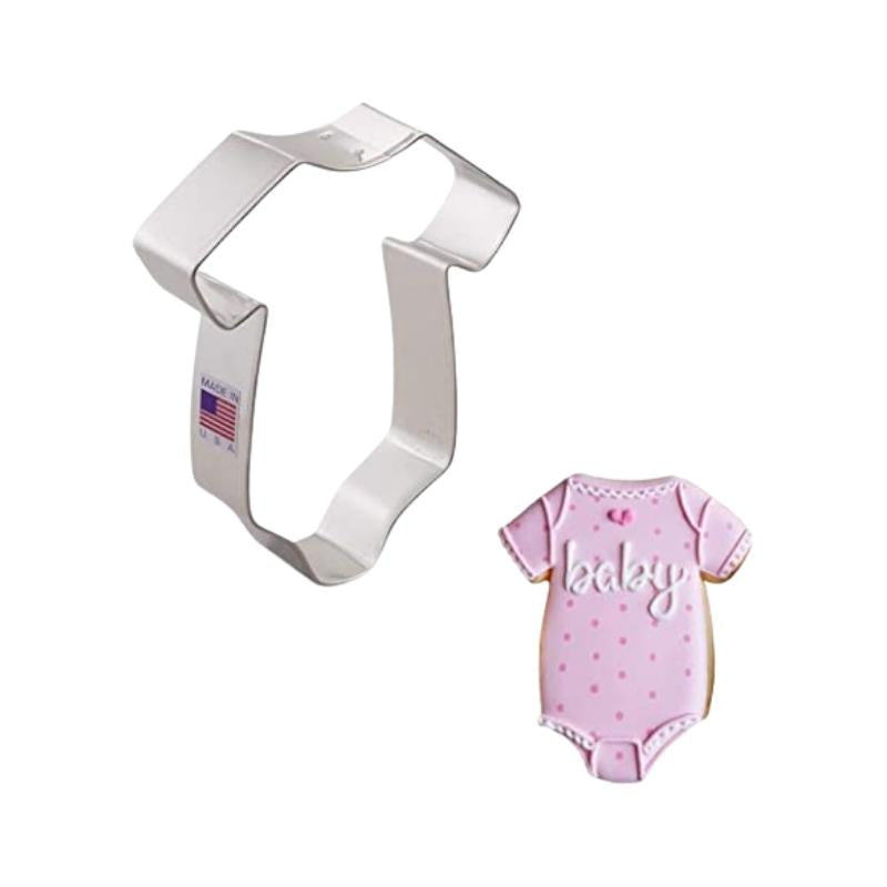 Baby clothing cookie cutter that can be used to cut out cookie dough and make baby shower cookies or baby clothing cookies