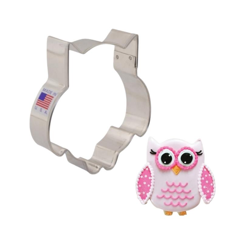 Owl cookie cutter that can make cut outs of owls for woodland themed partied and decorated with royal icing