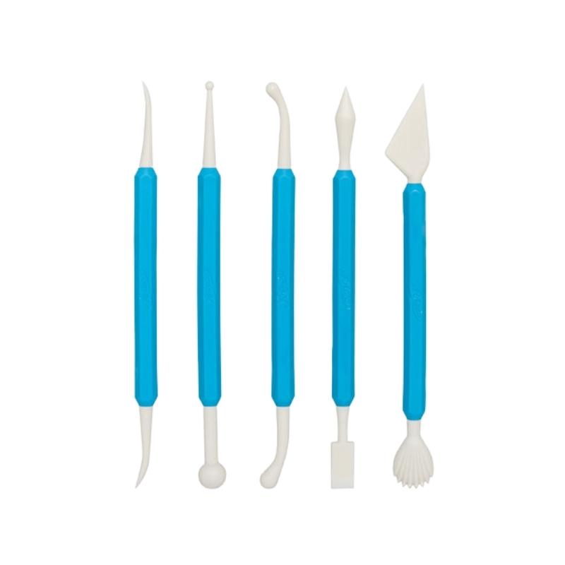 Different styles of fondant tools with double ends and blue handle