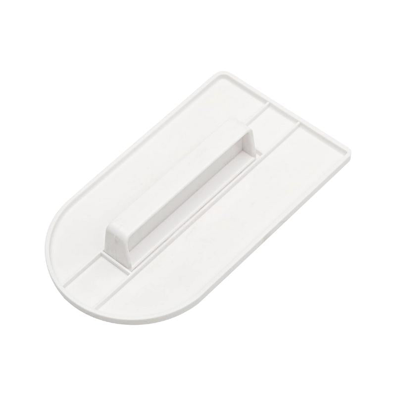 White plastic paddle with handle for fondant smoothing