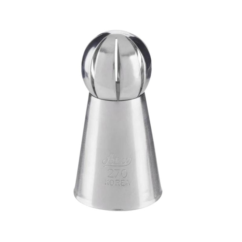 Metal piping ball tip with small slits on sides and ateco 270