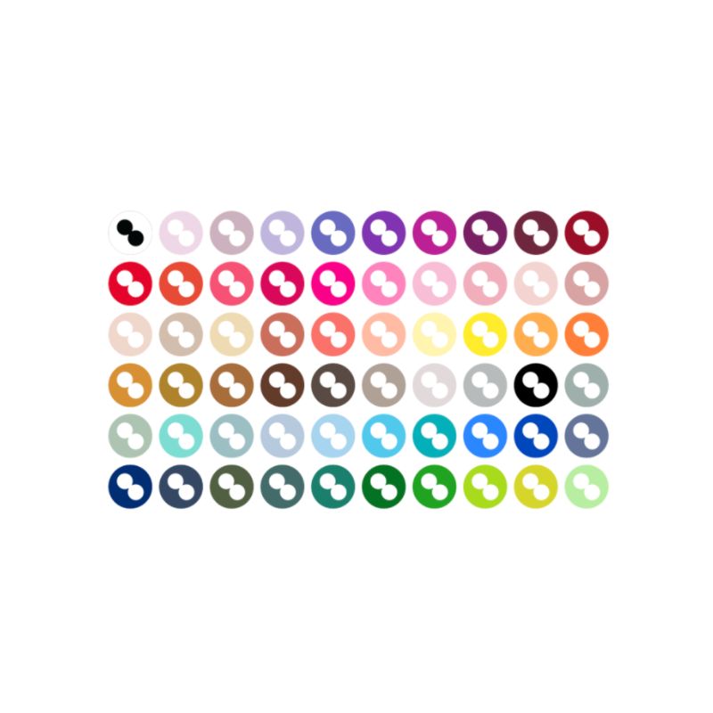 multicoloured stickers with 2 white dots on each