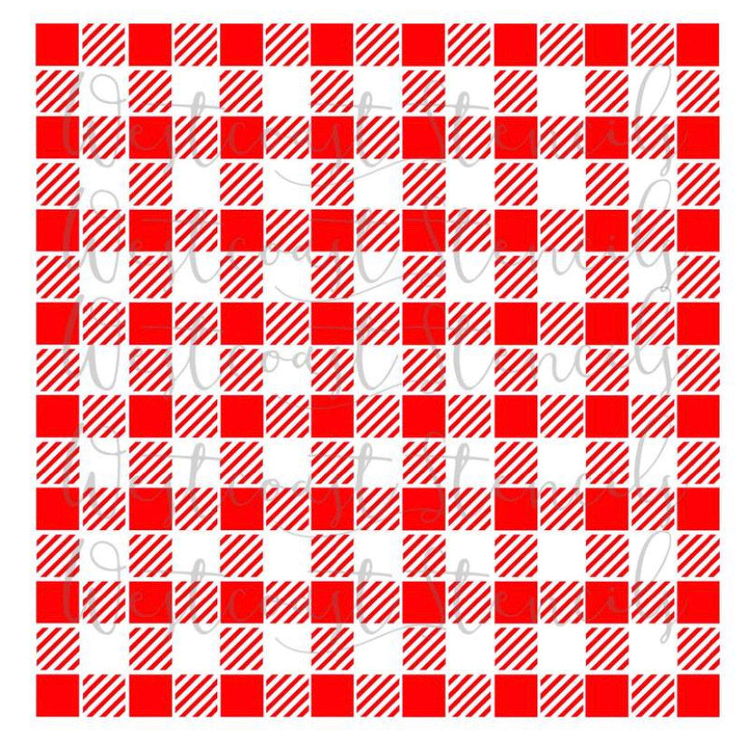 Red Gingham design stencil on white background