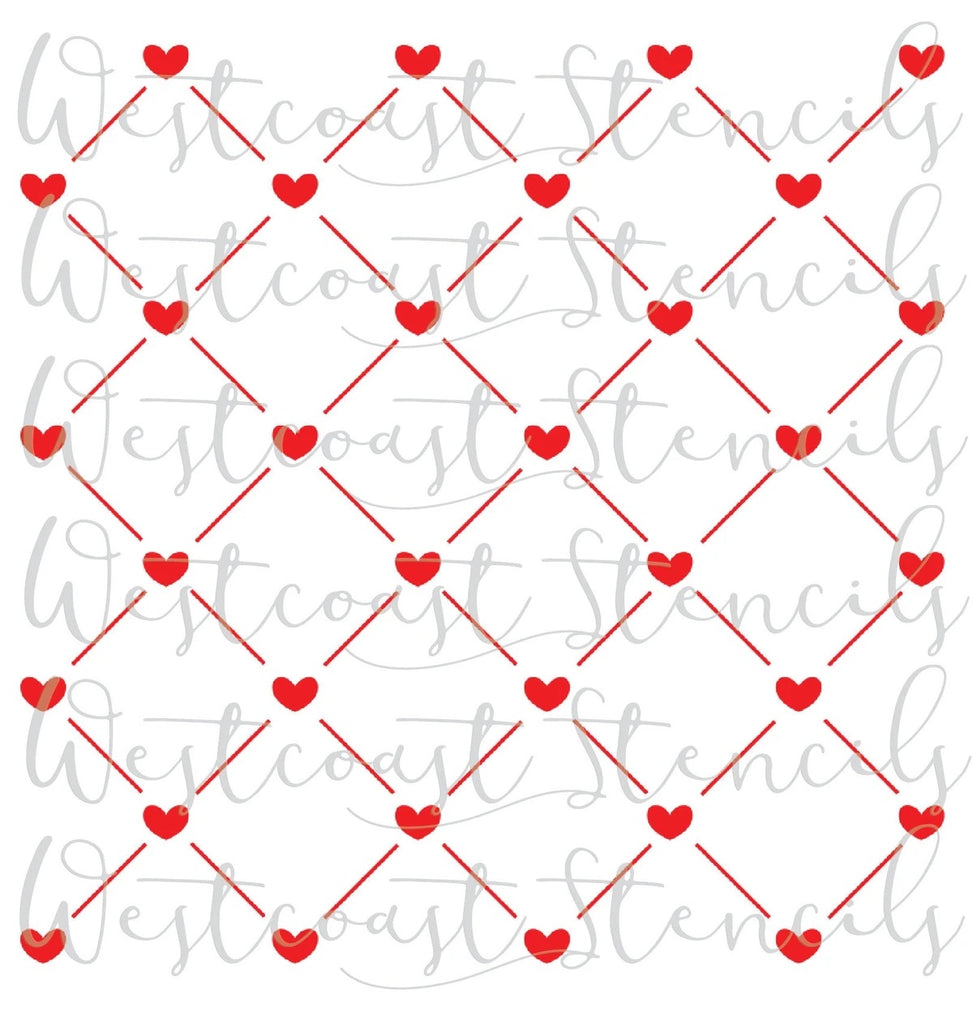 Red heart grid stencil with grey writing 