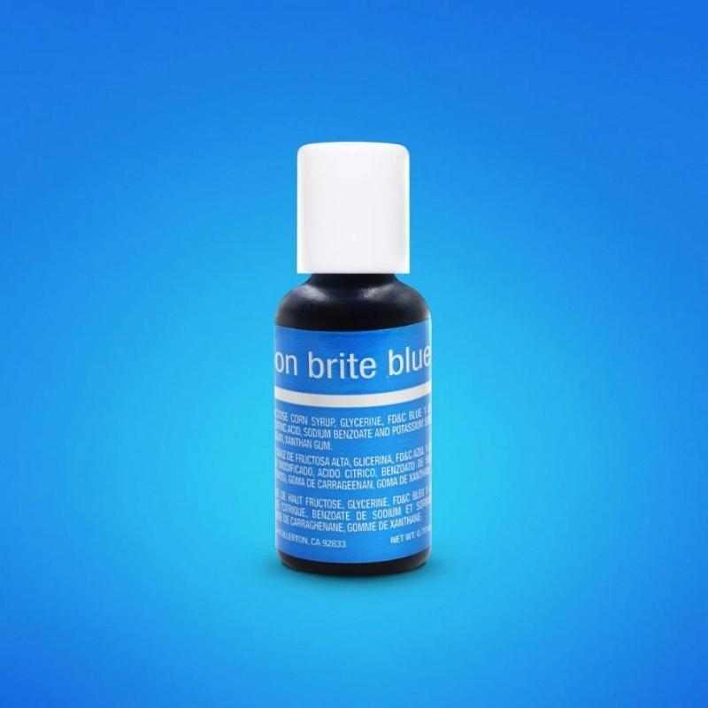 Blue background with small bottle of neon brite blue food coloring with white lid