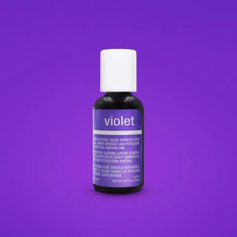 light purple background with small bottle of violet food gel and white lid