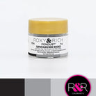 Container with gold lid and white label that has roxy & rich Fondust black writing