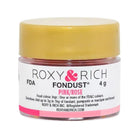 Container with gold lid and white label that has roxy & rich Fondust pink